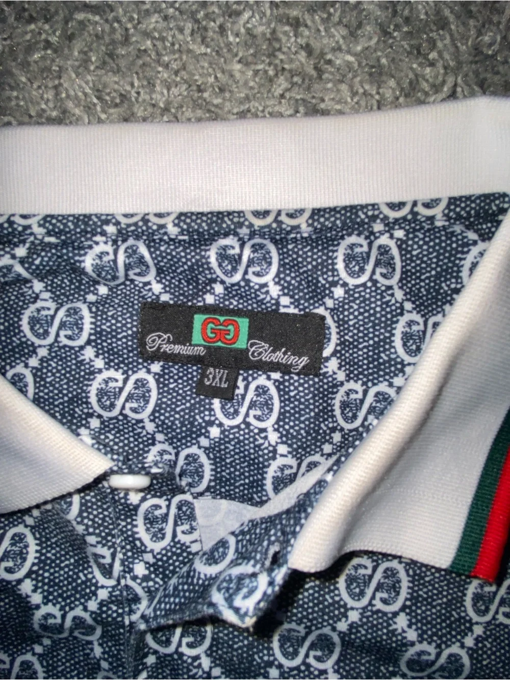 Gucci rep Men's Navy Patterned Polo Shirt with Red Trim